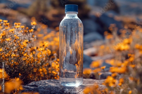 Fototapeta Transparent water bottle indoors image. AI generates it.