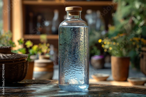 Obraz Transparent water bottle indoors image. AI generates it.