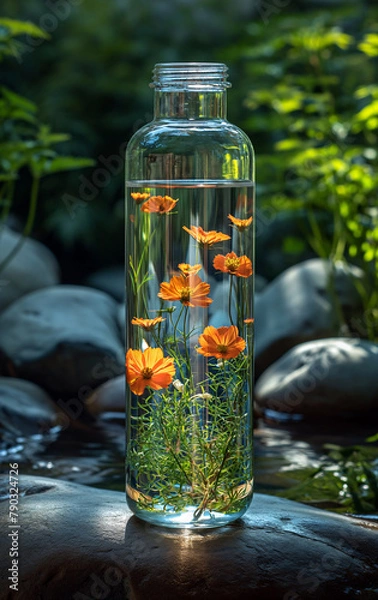 Fototapeta Transparent water bottle indoors image. AI generates it.