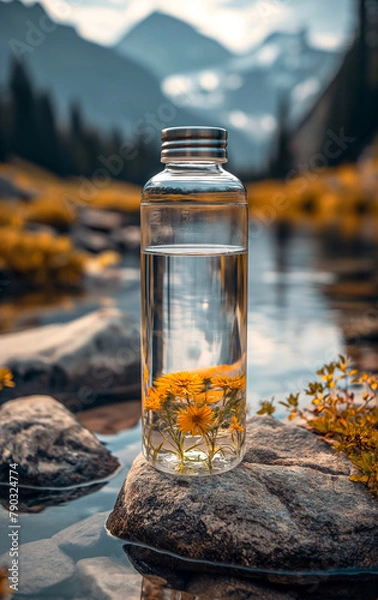 Fototapeta Transparent water bottle indoors image. AI generates it.