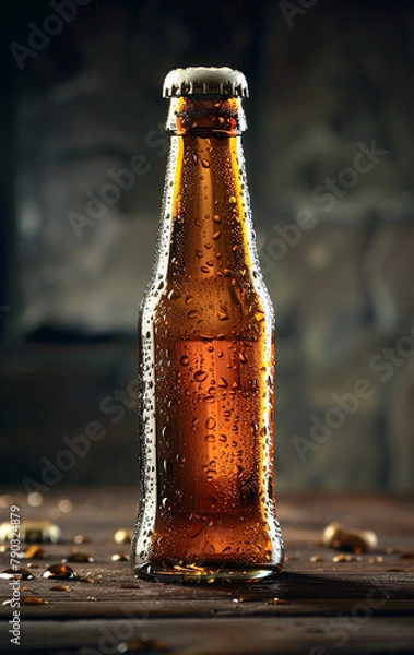 Obraz Beer bottle indoors image. AI generates it.