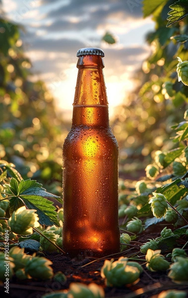 Obraz Beer bottle indoors image. AI generates it.