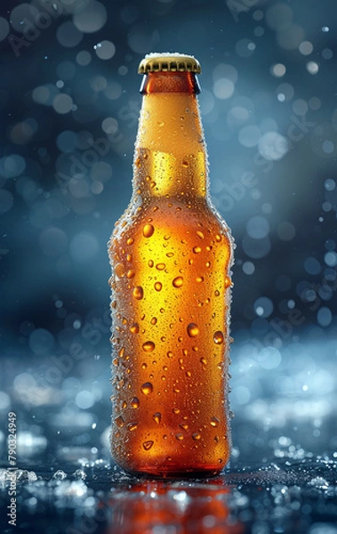 Fototapeta Beer bottle indoors image. AI generates it.