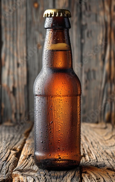 Fototapeta Beer bottle indoors image. AI generates it.
