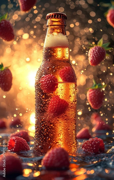 Fototapeta Beer bottle indoors image. AI generates it.