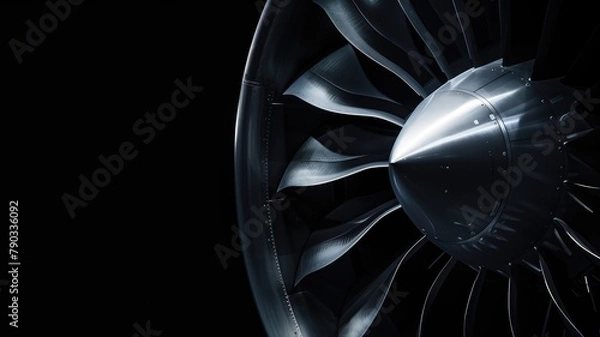 Obraz Close-up of jet engine turbine against dark background
