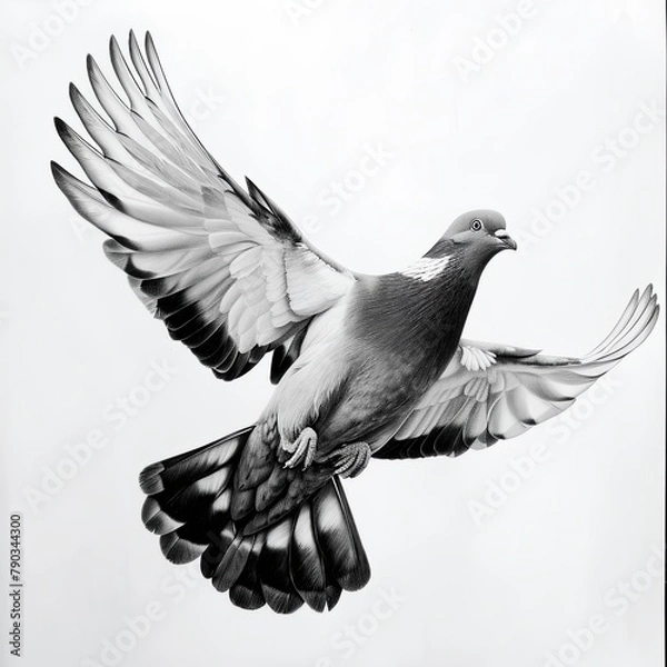 Fototapeta Wood Pigeon Black and White Pencil Sketch on a White Background
