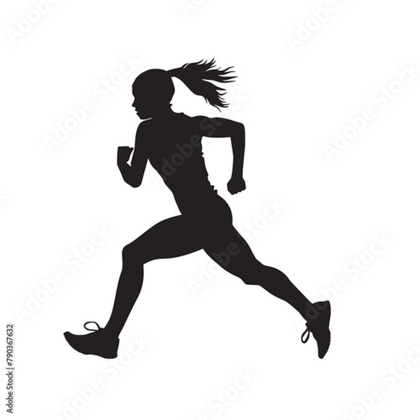Obraz Vector silhouette of a female athlete running. Flat cutout icon of a sports person
