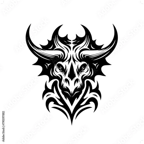 Fototapeta Triceratops in modern tribal tattoo, abstract line art of people, minimalist contour. Vector