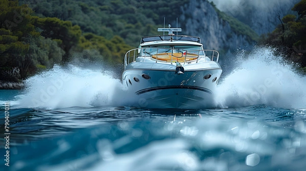 Obraz  Speed boat on river.