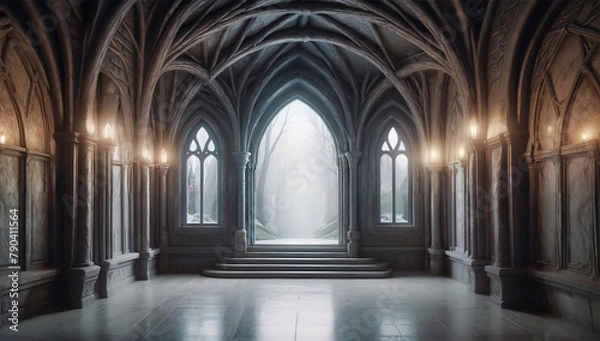 Obraz AI generated fantasy background from the patio of a medieval castle 