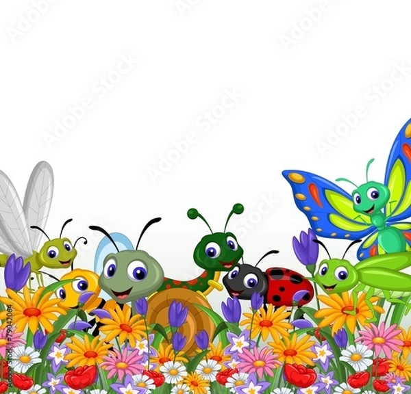 Fototapeta collection of insects in the flower garden