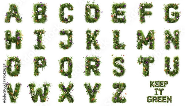 Fototapeta Grass and Flowers Alphabet - Natural Decorative Letters - Isolated - Transparent Background