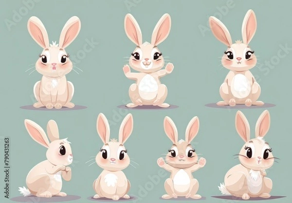 Fototapeta Cute bunnies: adorable bunny art featuring chubby cheeks, expressive eyes. Easter-themed content