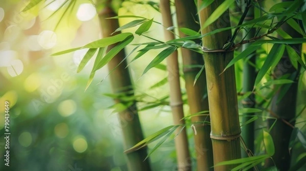 Fototapeta Bamboo plant closeup in lush forest