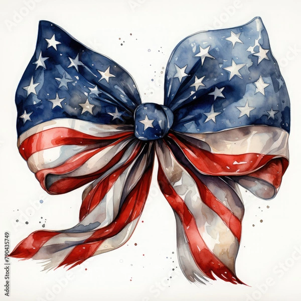 Fototapeta Watercolor American flag, clipart Illustration, Generative Ai