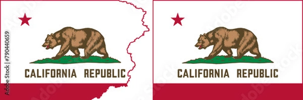 Obraz California flags vector. Standard flag and with torn edges