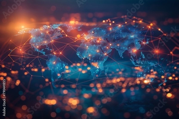 Obraz Digital map of world network created with generative ai