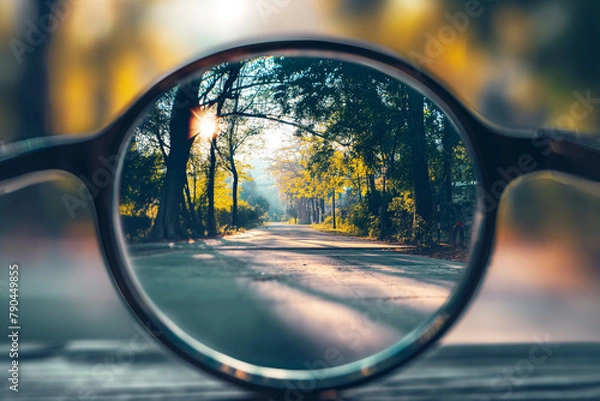 Obraz Scenic forest pathway seen through glasses, clarity and perspective concept