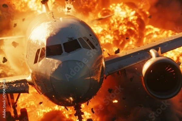 Fototapeta Airplane crash. Background with selective focus and copy space