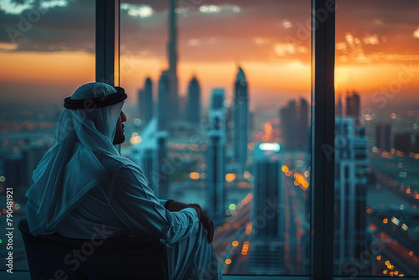 Obraz Arabic manager sitting in office thinking
