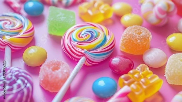 Fototapeta The concept of National Candy Day, top view. Copy space area for text. Background, banner, template, events card