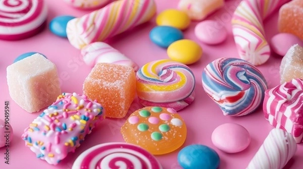 Fototapeta The concept of National Candy Day, top view. Copy space area for text. Background, banner, template, events card