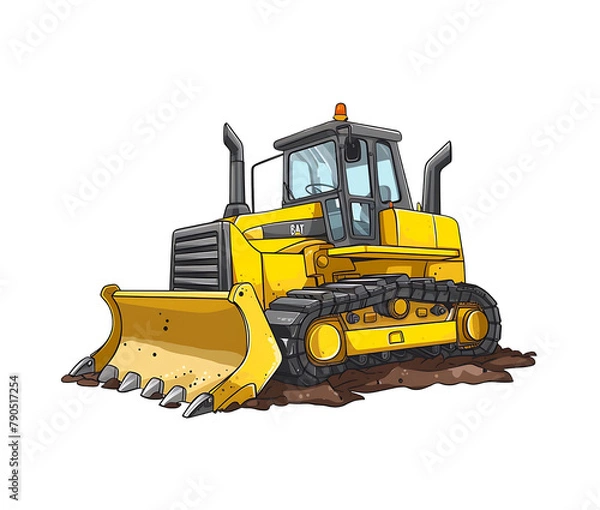 Obraz vector illustration of a yellow bulldozer with a large front blade and caterpillar tracks. Generative AI