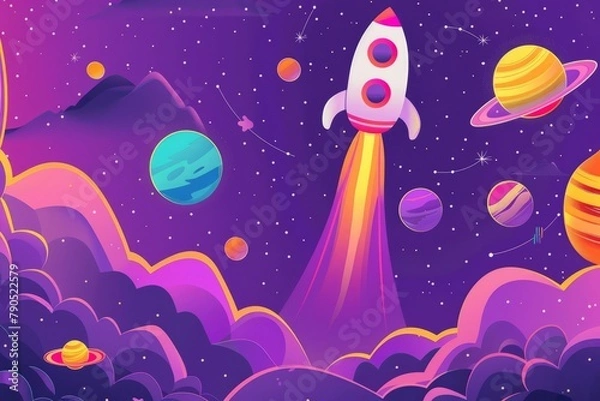 Fototapeta Background materials: Illustrations of Cosmic Planets and Aerospace Themes, Purple Cosmic Fantasy