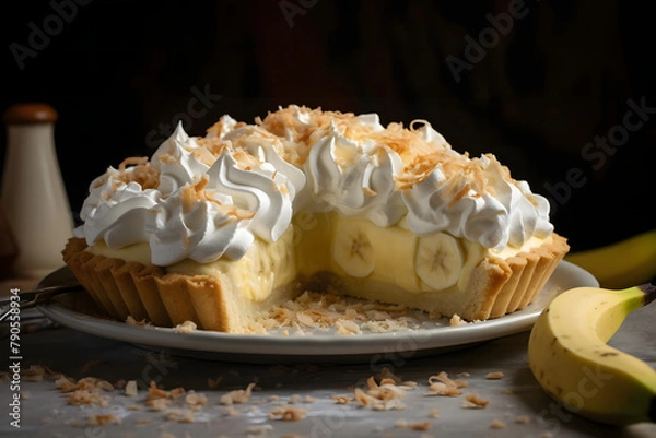 Fototapeta Banana Cream Pie, Creamy, banana flavored pie with cream topping