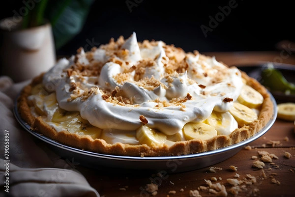 Fototapeta Banana Cream Pie, Creamy, banana flavored pie with cream topping