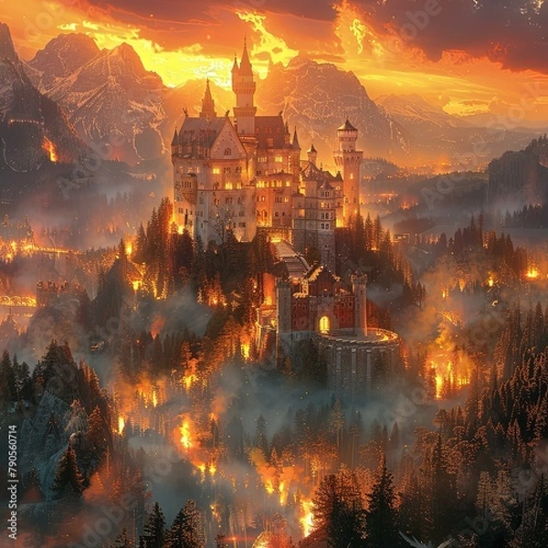 Fototapeta a castle on a hill with a lot of lights