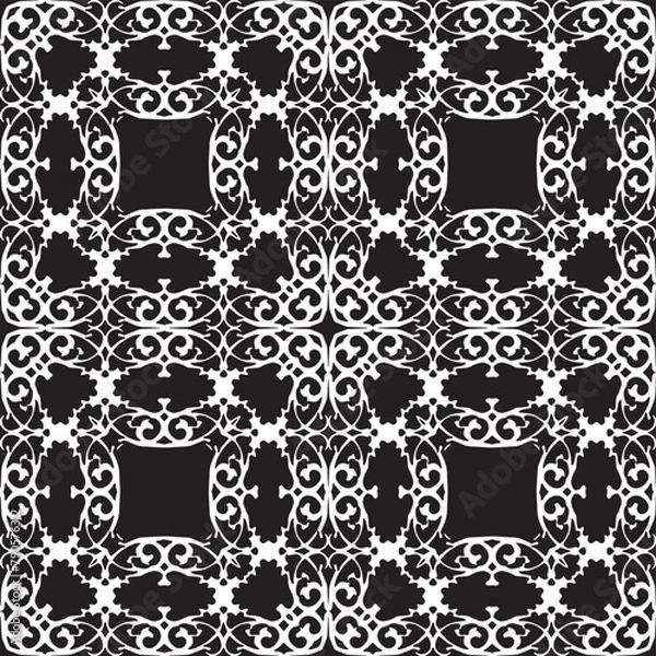 Fototapeta Vector damask seamless retro pattern background spiral curve cross royal frame chain crest. Elegant luxury black and white tone design for wallpapers, backdrops and page fill.