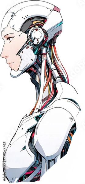 Fototapeta Anime Robotics and AI light blue color, Robot face and Brain create by electrical and quantum computer.. Machine Learning Artificial intelligence,. Humanoid head. Future concept. Male android face. 
