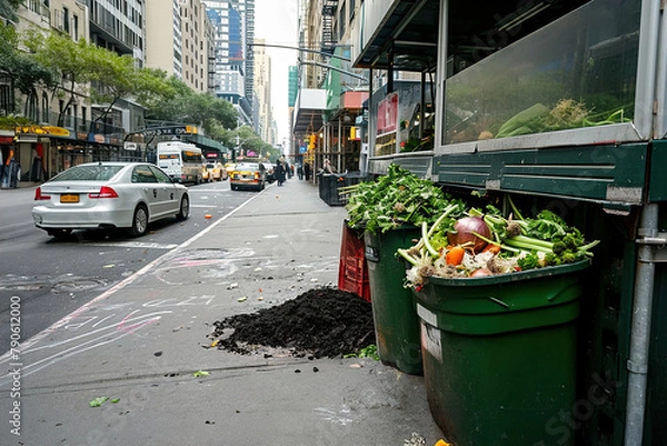 Fototapeta Composting bins on a city street. An urban composting program.
