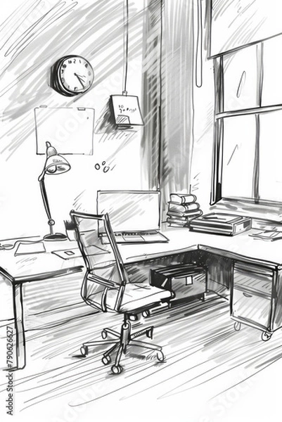 Fototapeta A sketch of an office