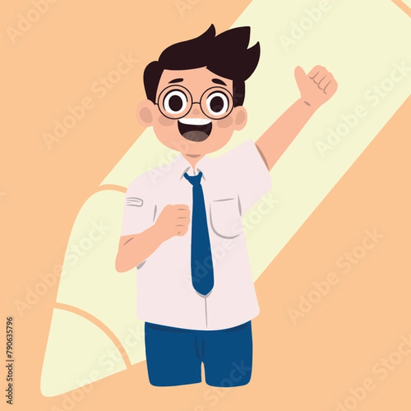 Obraz student boy raising hand