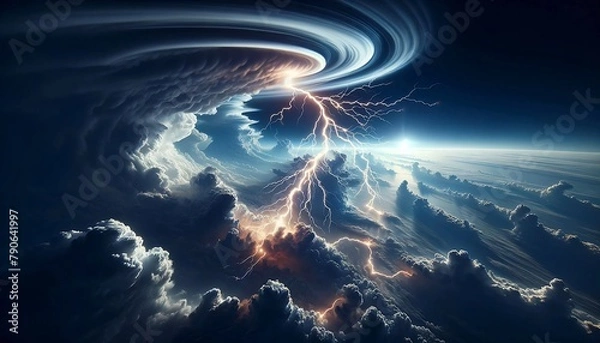 Obraz 渦巻く雲と落雷