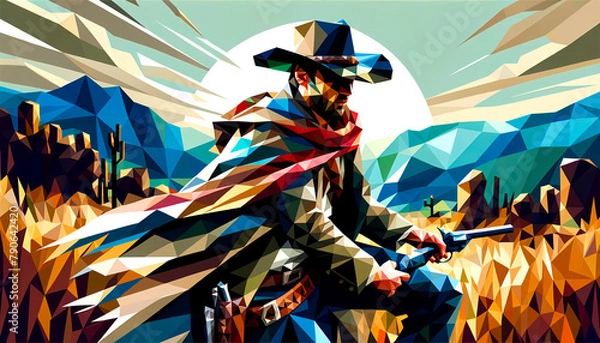 Obraz ウエスタンの男性の多角形イラスト