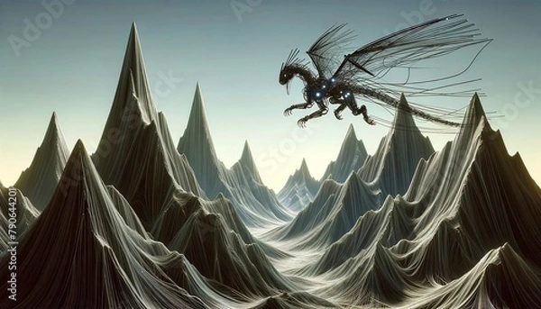 Obraz 山間を飛行するドラゴン