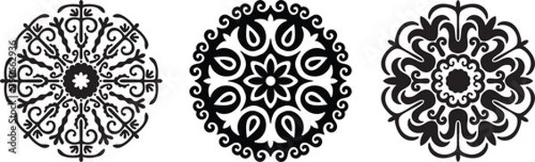 Fototapeta A circular symmetrical ornament in the ethnic style of  Central Asia. Mandala. 