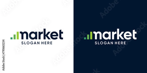 Fototapeta Market logo design wordmark. Financial investment charts, accounting and marketing logo design graphic vector. Symbol, icon, creative.