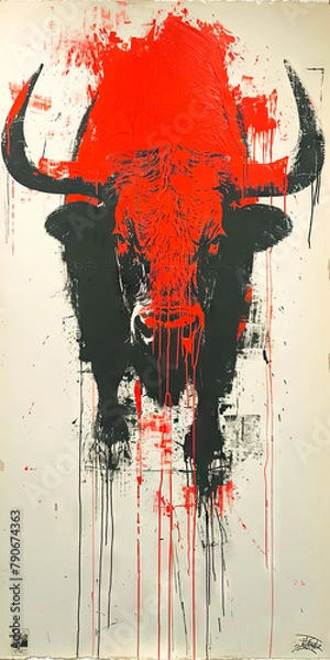 Fototapeta A bull with a red paint pattern