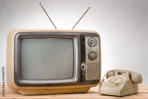 Obraz old phone and old tv vintage style