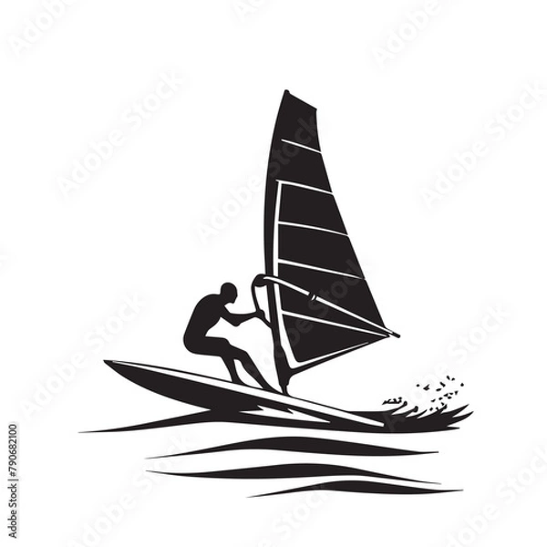Obraz Wind surfing in cartoon, doodle style . Image for t-shirt, web, mobile apps and ui. Isolated 2d vector illustration in logo, icon, sketch style, Eps 10, black and white. AI Generative
