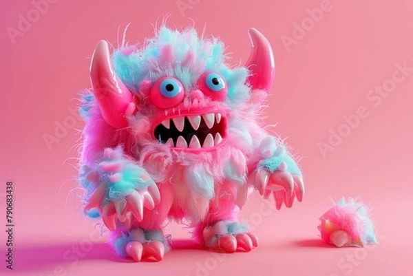 Fototapeta A colorful monster with colorful fur and colorful horns