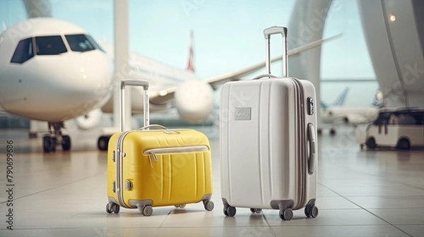 Fototapeta Amidst the bustle, luggage awaits its journey, a vibrant symbol of adventure and the thrill of exploration.