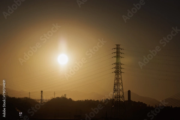Fototapeta 富士山_夕方_太陽