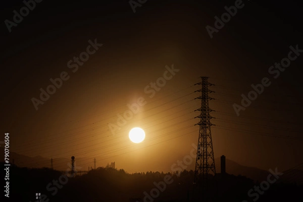 Obraz 富士山_夕方_太陽