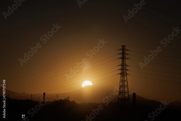 Obraz 富士山_夕方_太陽